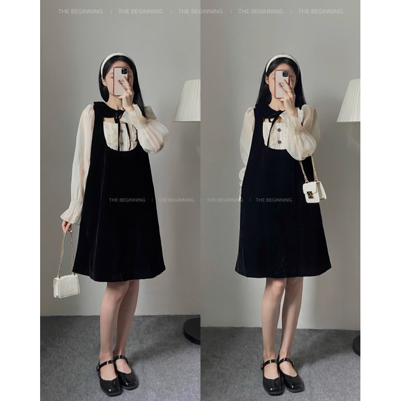 V410 Cher Velvet Dress Váy nhung pha tơ hàng cao cấp