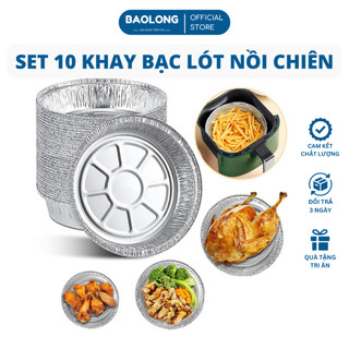 Set 10 Khay Bạc Lót Nồi Chiên Không Dầu Cỡ 22cm, Dày Cứng Tái Sử Dụng Được, Nướng Hàu Nướng Bánh | Gia Dụng Bảo Long