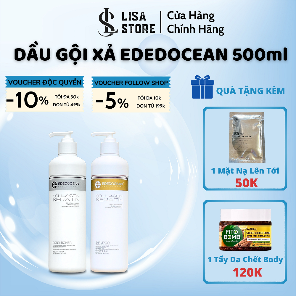 Dầu Cặp Dầu Gội Keratin Colagen EDEDOCEAN 500ml Edocean Plus Phục Hồi Chống Rụng Tóc,Kích Thích Mọc Tóc