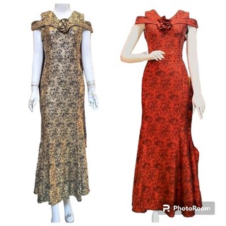Đầm dạ hội trung niên dự tiệc vải kim tuyến nhũ kim sa co giãn cho mẹ, Đầm dự tiệc trung niên dạ hội trễ vai nhũ kim sa