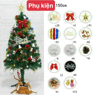 Cây thông noel trang trí kích thước 1,5m, Cây thông vtv đầy đủ phụ kiện trang trí