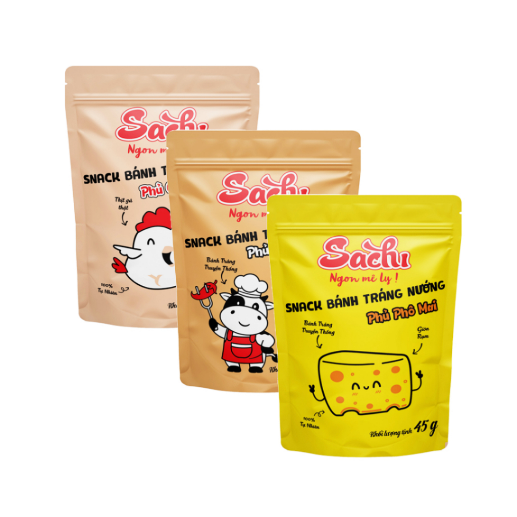 Snack Bánh Tráng Nướng SACHI Phủ Phô Mai/ Chà Bông Gà/ Khô Bò Cay Giòn Tan Không Chất Bảo Quản (Gói 45g)
