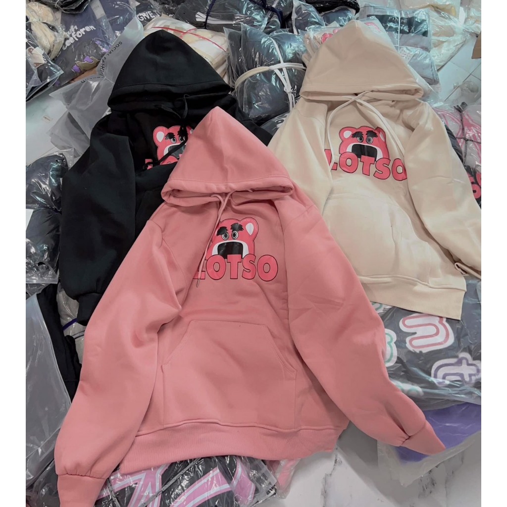 Áo khoác hoodie in hình họa tiết gấu lotso chất nỉ bông form rộng có mũ phù hợp cho cả nam và nữ mặc mùa đông