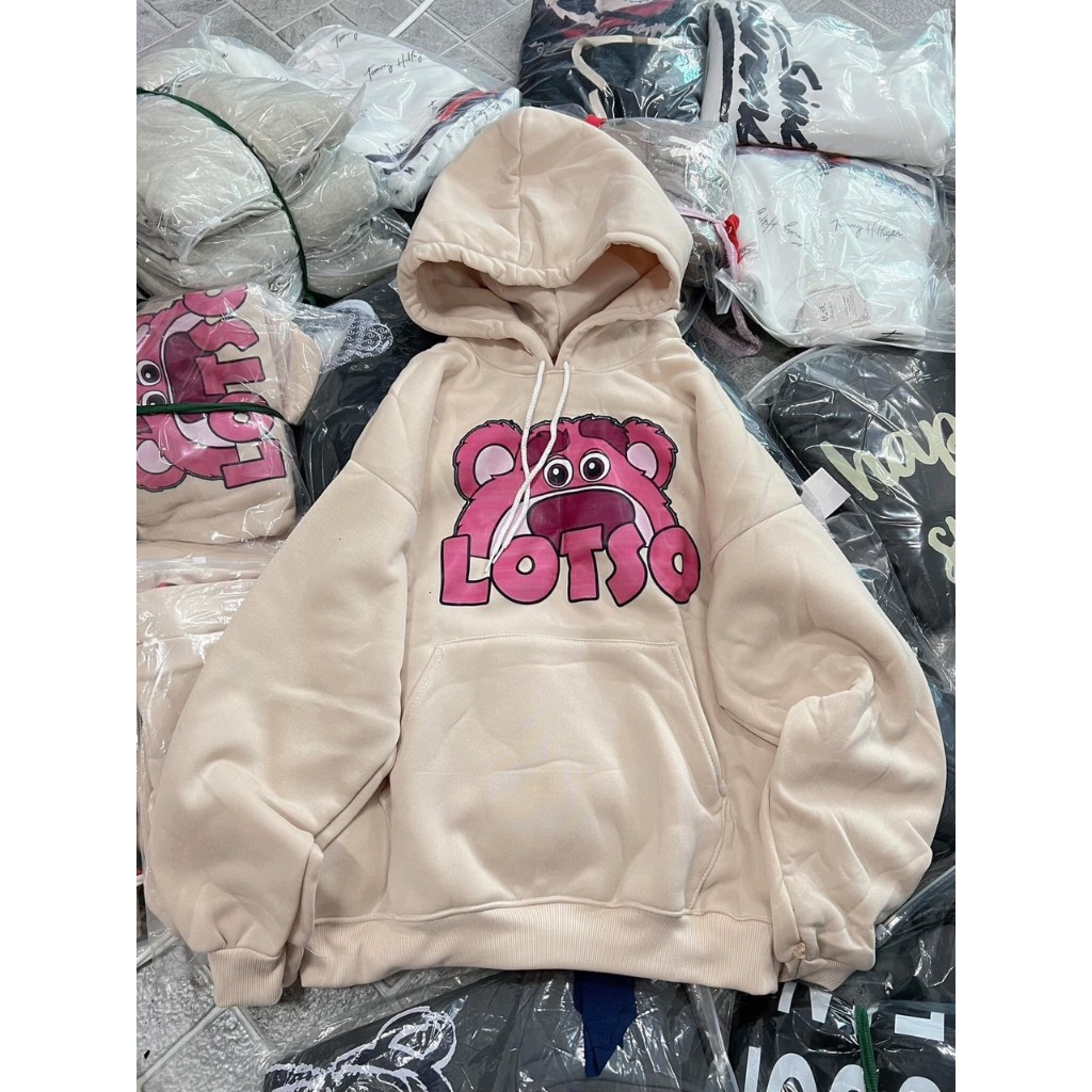 Áo khoác hoodie in hình họa tiết gấu lotso chất nỉ bông form rộng có mũ phù hợp cho cả nam và nữ mặc mùa đông