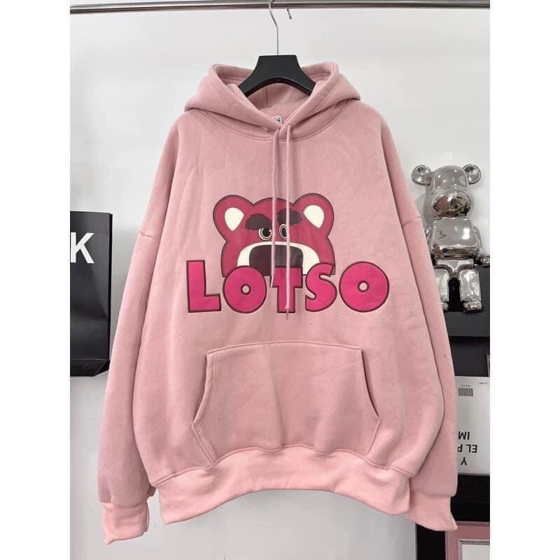 Áo khoác hoodie in hình họa tiết gấu lotso chất nỉ bông form rộng có mũ phù hợp cho cả nam và nữ mặc mùa đông
