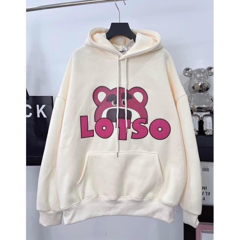 Áo khoác hoodie in hình họa tiết gấu lotso chất nỉ bông form rộng có mũ phù hợp cho cả nam và nữ mặc mùa đông