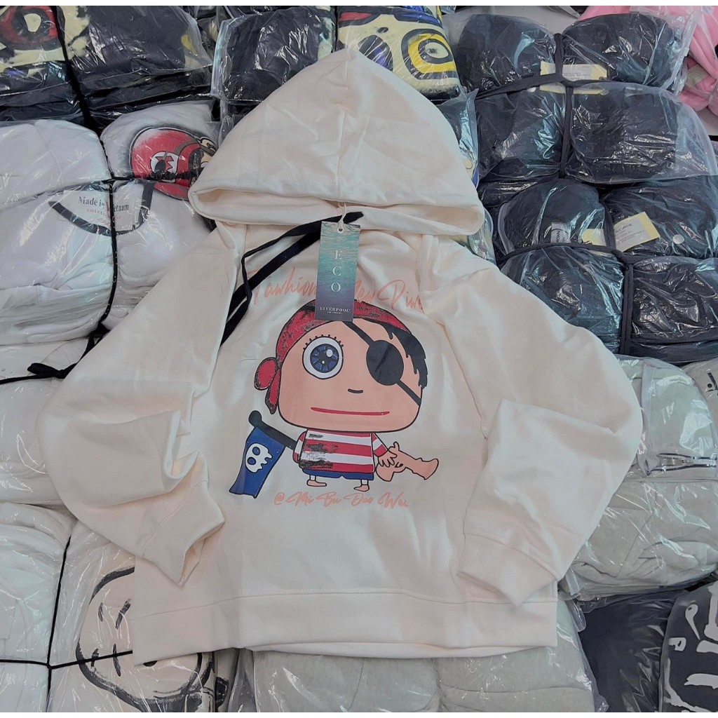 Áo Hoodie nỉ bông Hoạt Hình unisex màu Trắng/ Đen nam nữ mặc được, Chất Nỉ Bông Siêu Ấm Áp