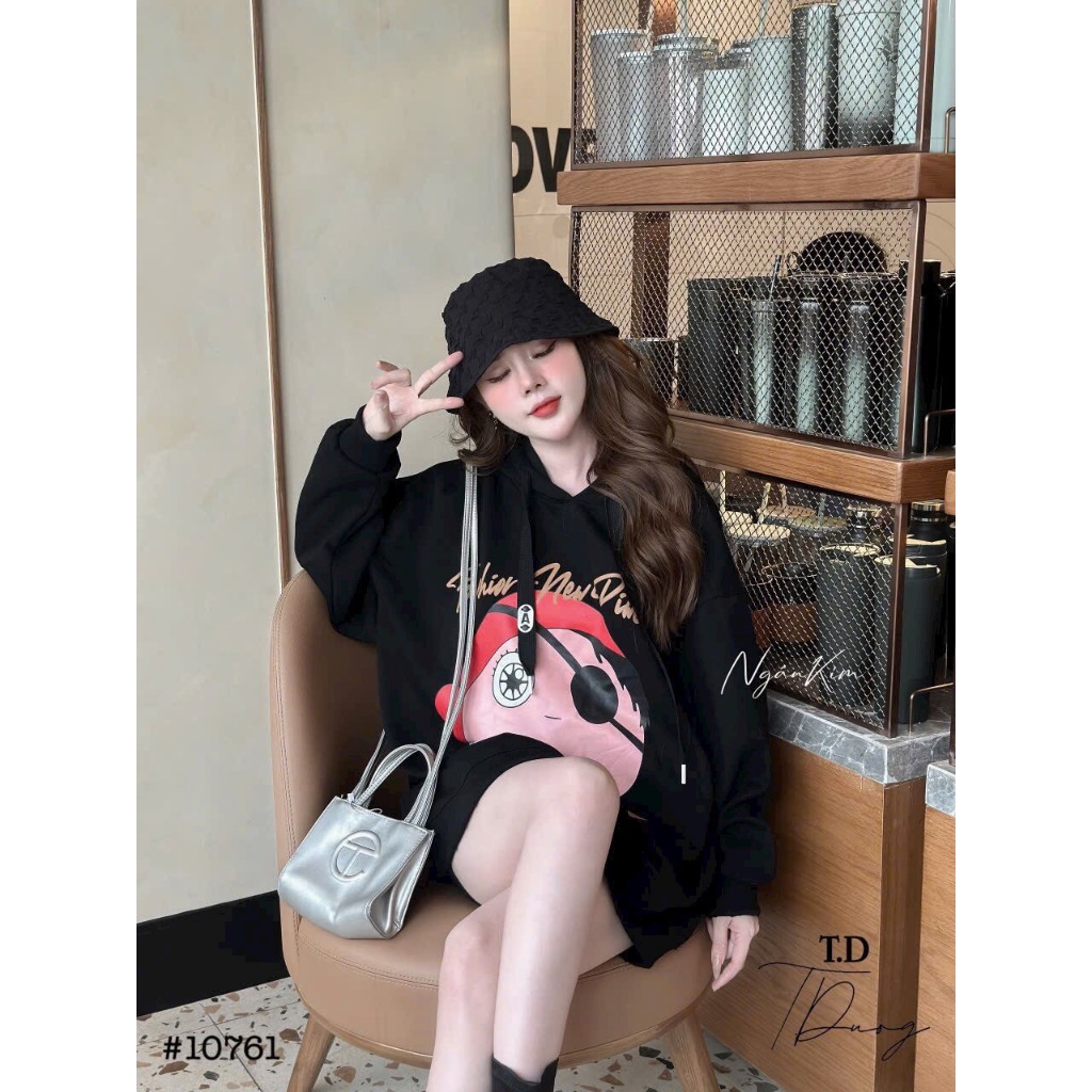 Áo Hoodie nỉ bông Hoạt Hình unisex màu Trắng/ Đen nam nữ mặc được, Chất Nỉ Bông Siêu Ấm Áp