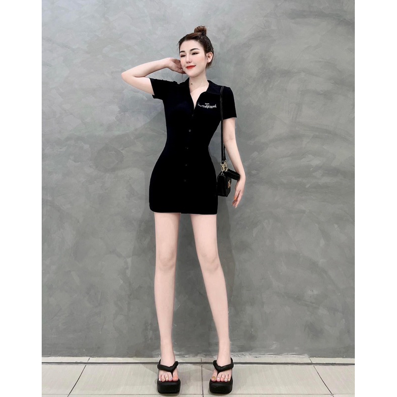 ĐẦM POLO ĐEN THÊU CHỮ