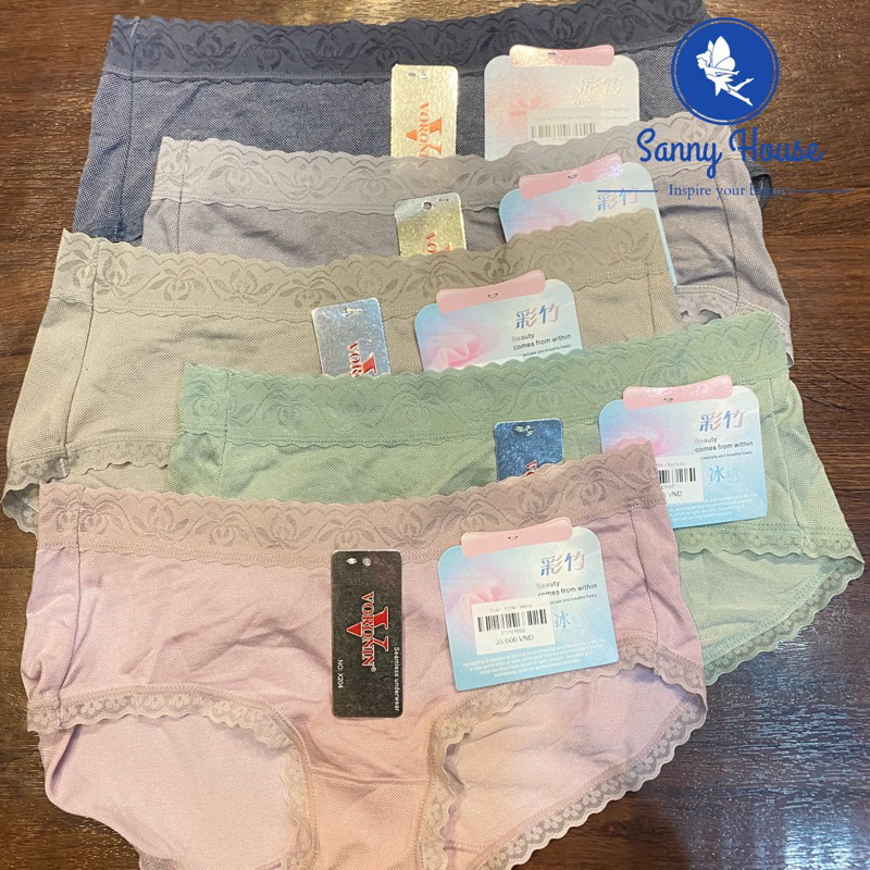 Quần lót nữ X204 cotton lưng chun viền ren