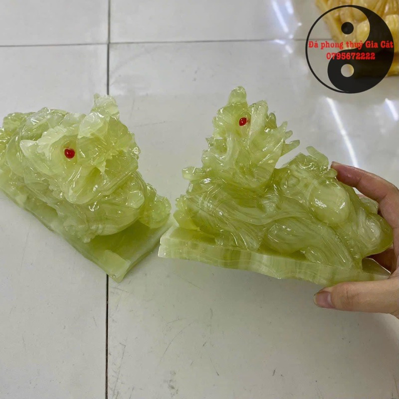 Cặp tỳ hưu đá ngọc hoàng long 20cm 15cm vip  có kiểm định