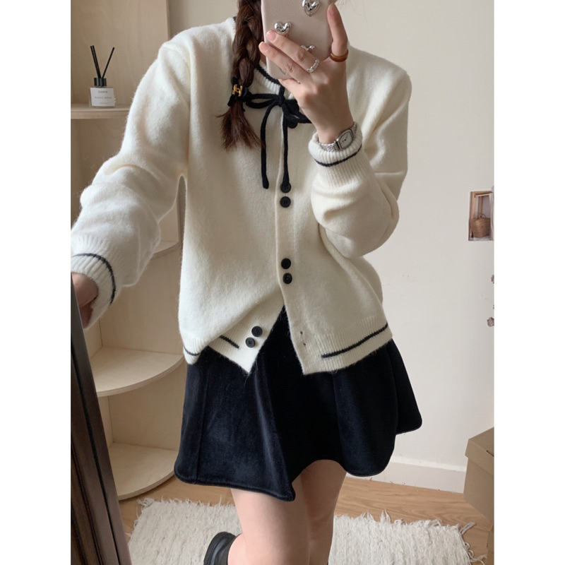 Áo Len Áo Khoác Cardigan Cổ Nơ Chất Len Dày Mịn - OSAA DAILY