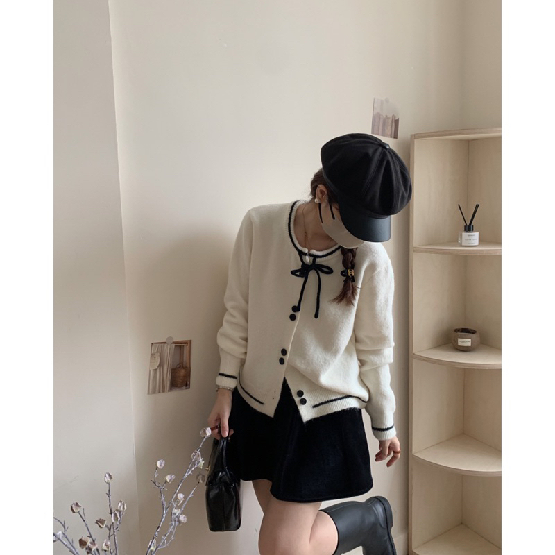 Áo Len Áo Khoác Cardigan Cổ Nơ Chất Len Dày Mịn - OSAA DAILY