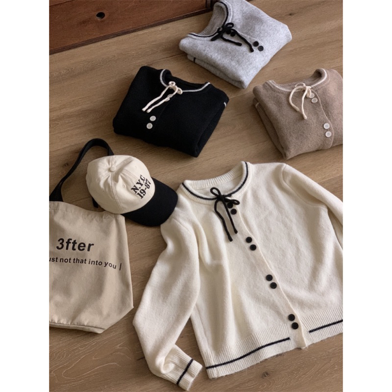 Áo Len Áo Khoác Cardigan Cổ Nơ Chất Len Dày Mịn - OSAA DAILY