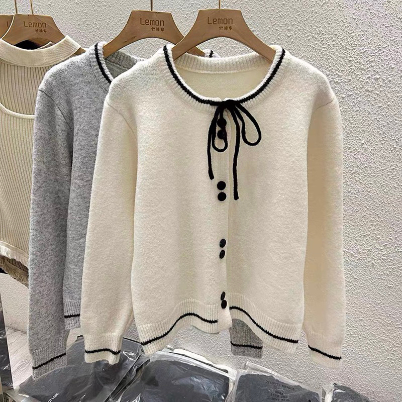 Áo Len Áo Khoác Cardigan Cổ Nơ Chất Len Dày Mịn - OSAA DAILY