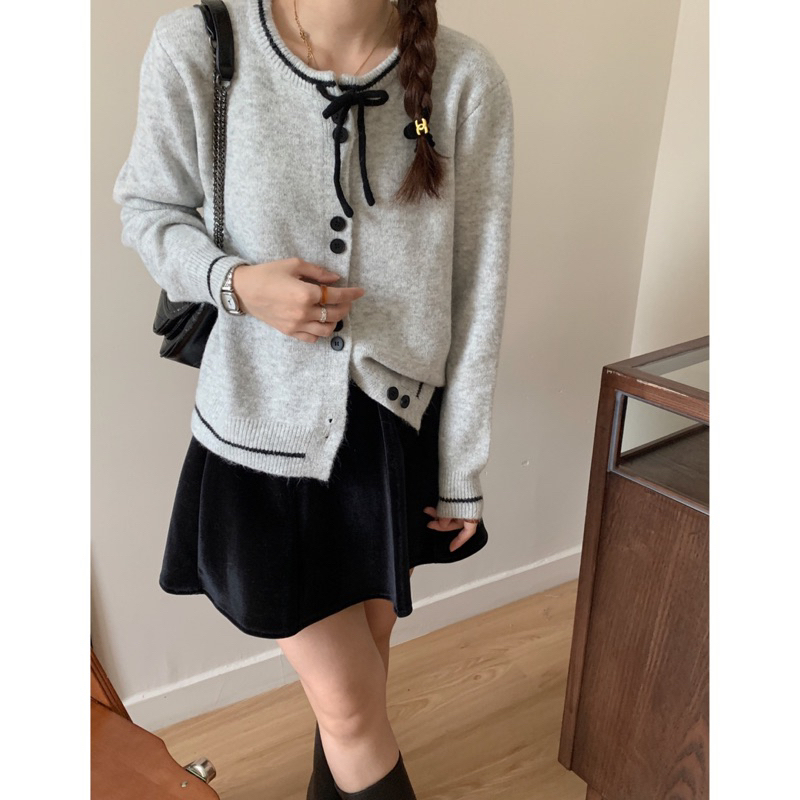Áo Len Áo Khoác Cardigan Cổ Nơ Chất Len Dày Mịn - OSAA DAILY