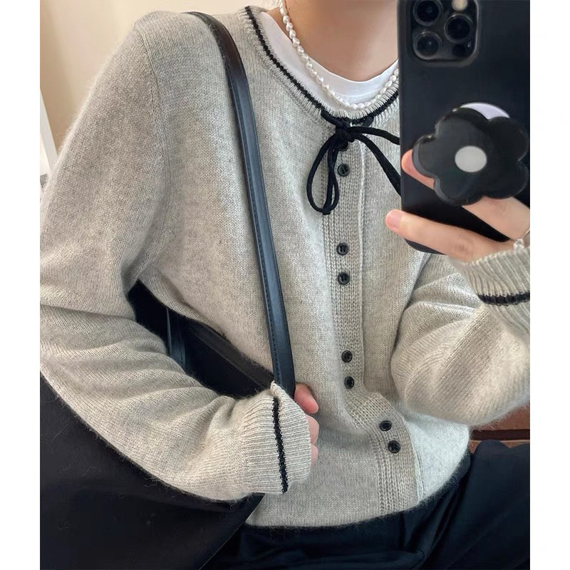 Áo Len Áo Khoác Cardigan Cổ Nơ Chất Len Dày Mịn - OSAA DAILY