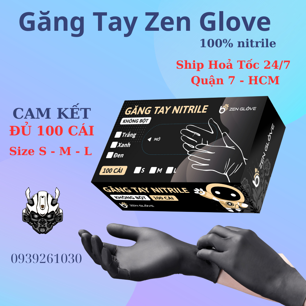 Găng Tay Màu Đen Không Bột- Thương Hiệu Zen Glove
