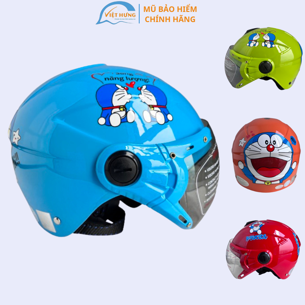 Mũ bảo hiểm trẻ em BKtec - BK14 Doraemon - dành cho bé từ 5 đến 10 tuổi, bé nặng dưới 30kg - Vòng đầu từ 52-54cm