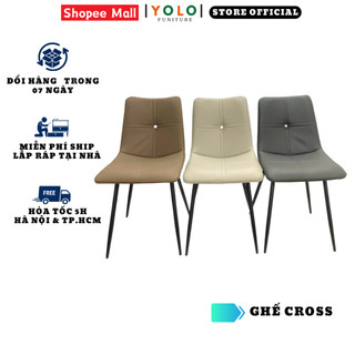 Ghế Ăn Bọc Da Pu YoLo Cross, Chân Sắt Sơn Tĩnh Điện. Nhập Khẩu Cao Cấp Hiện Đại, Phù Hợp Căn Hộ Chung Cư Gia Đình