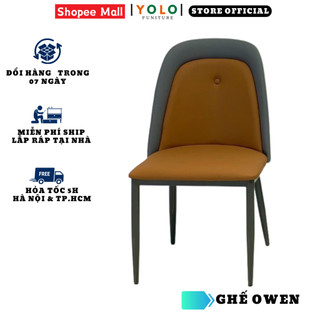 Ghế Ăn Bọc Da Pu YoLo Owen, Chân Sắt Sơn Tĩnh Điện. Nhập Khẩu Cao Cấp Hiện Đại, Phù Hợp Căn Hộ Chung Cư Gia Đình
