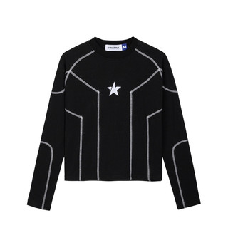 Áo thun đen babytee unisex tay dài viền chỉ trắng