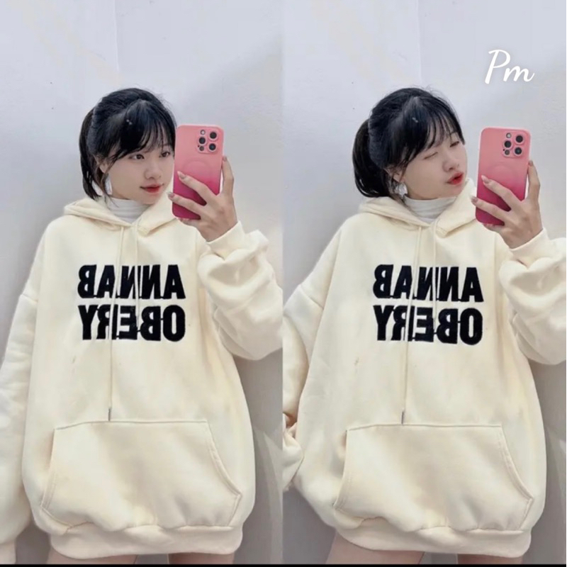 Áo hoodie mũ hai lớp ANNAB nỉ lót bông tay bồng