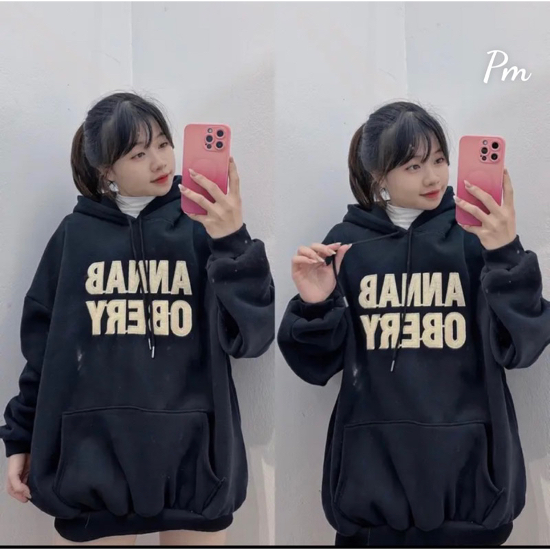 Áo hoodie mũ hai lớp ANNAB nỉ lót bông tay bồng