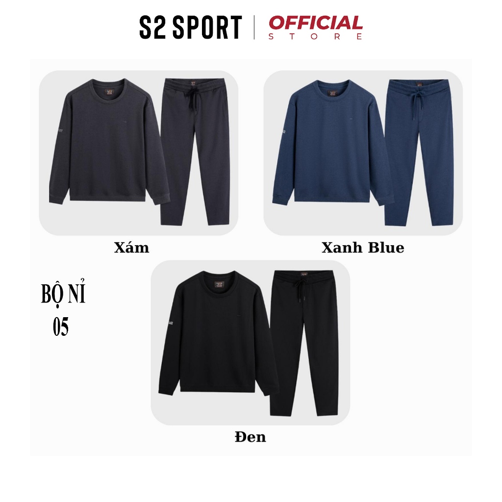 Bộ quần áo nỉ nam S2 SPORT SBNF04 áo sweater cotton USA CCBLUE cổ tròn dài tay phối quần jogger cạp chun ống suông