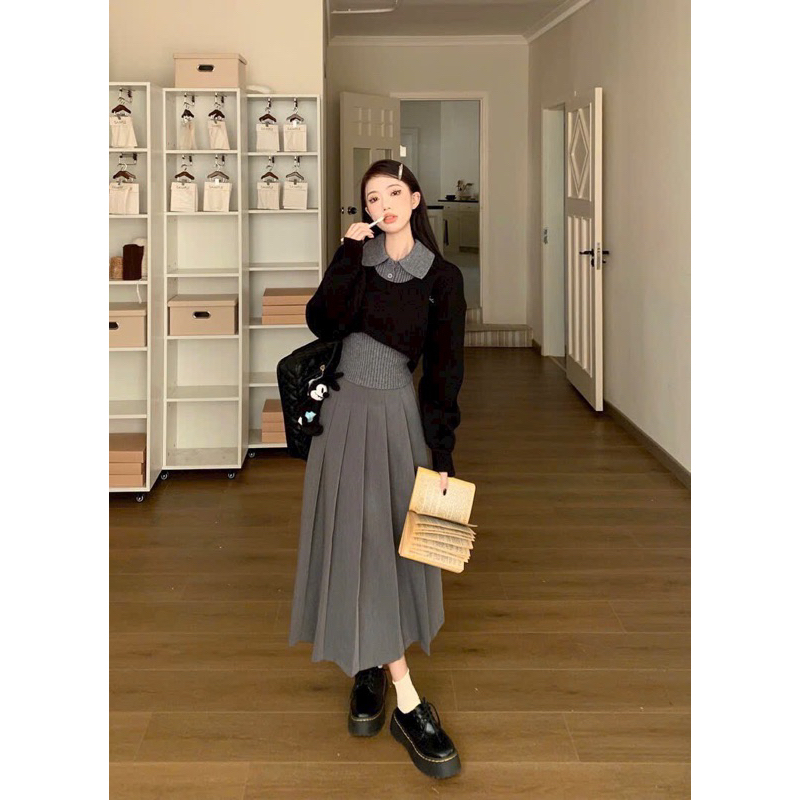 SET CHÂN VÁY XÁM 3 MÓN