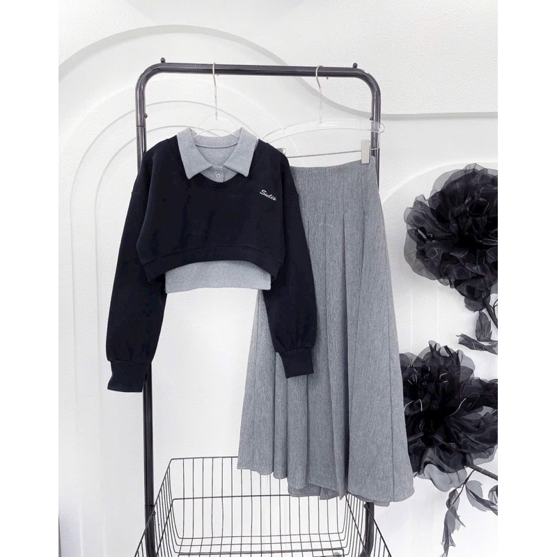 SET CHÂN VÁY XÁM 3 MÓN