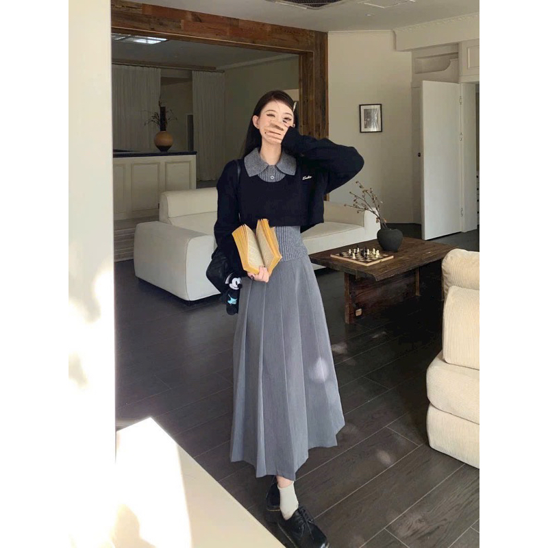 SET CHÂN VÁY XÁM 3 MÓN