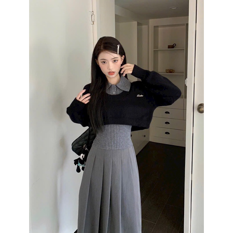 SET CHÂN VÁY XÁM 3 MÓN