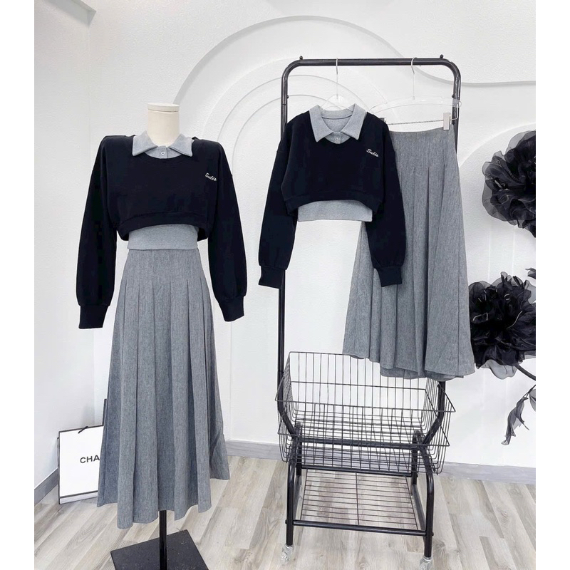 SET CHÂN VÁY XÁM 3 MÓN