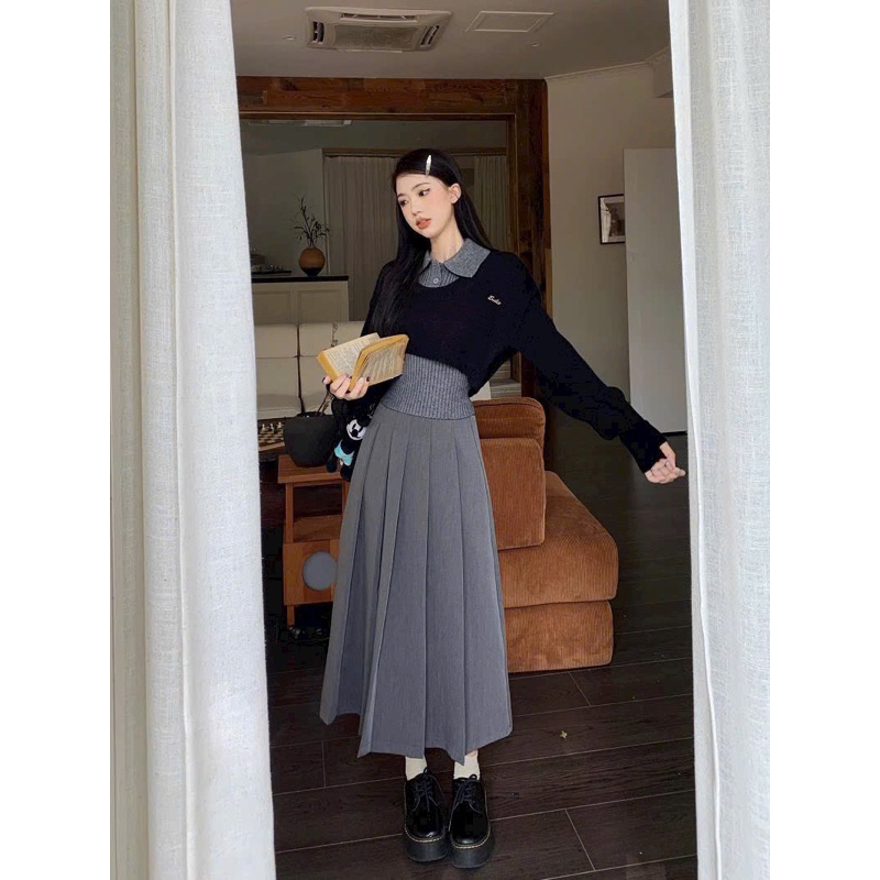 SET CHÂN VÁY XÁM 3 MÓN