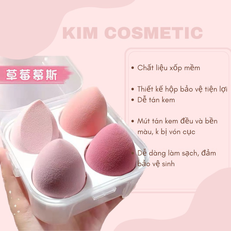 Mút Trang Điểm Tán Kem Nền, Hộp 4 Mút Trang Điểm Chuyên Nghiệp, Tiện Dụng