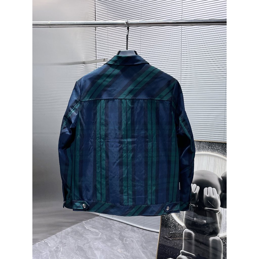 Áo khoác kiểu sơ mi nam dài tay kẻ sọc trang trí logo Valentino