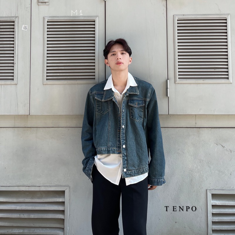 Áo Khoác Bò Xanh Nam Vạt Lệch TENPO | Jacket Form Crop