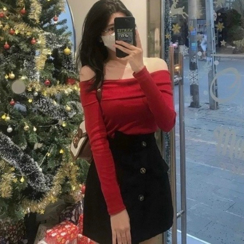 Áo trễ vai lệch tà, áo trễ vai tay dài,Áo thun nữ len tăm tay dài BỆT VAI dáng tiểu thư xinh xắn