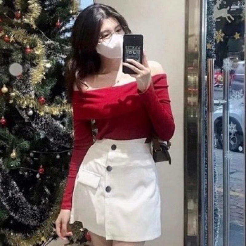 Áo trễ vai lệch tà, áo trễ vai tay dài,Áo thun nữ len tăm tay dài BỆT VAI dáng tiểu thư xinh xắn