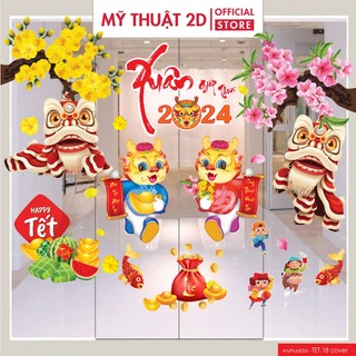 [DECAL 1 MẶT] Decal tết dán kính trang trí năm mới 2024 bộ mẫu TET.18