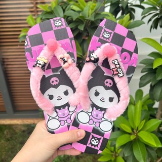 Dép quai lông gắn charm dễ thương xinh lung linh