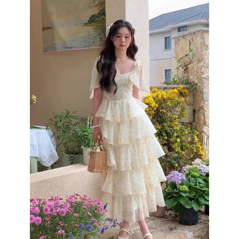 Đầm xoè 2 dây TRIPBLE T DRESS voan xếp tầng có lót - Free size dưới 54kg - MS215V