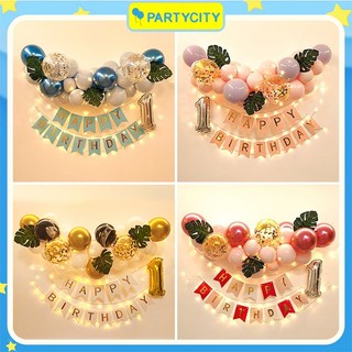 Set trang trí sinh nhật cho bé trai bé gái kèm đèn led, bộ bóng trang trí sinh nhật tặng đồ phụ kiện decor dễ dàng