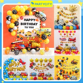 Set trang trí sinh nhật chủ đề ô tô, Full bộ bóng trang trí sinh nhật kèm Background in tên cho bé trai TẶNG đồ phụ kiện