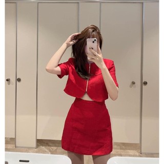 Set áo croptop dạ dây kéo + quần short