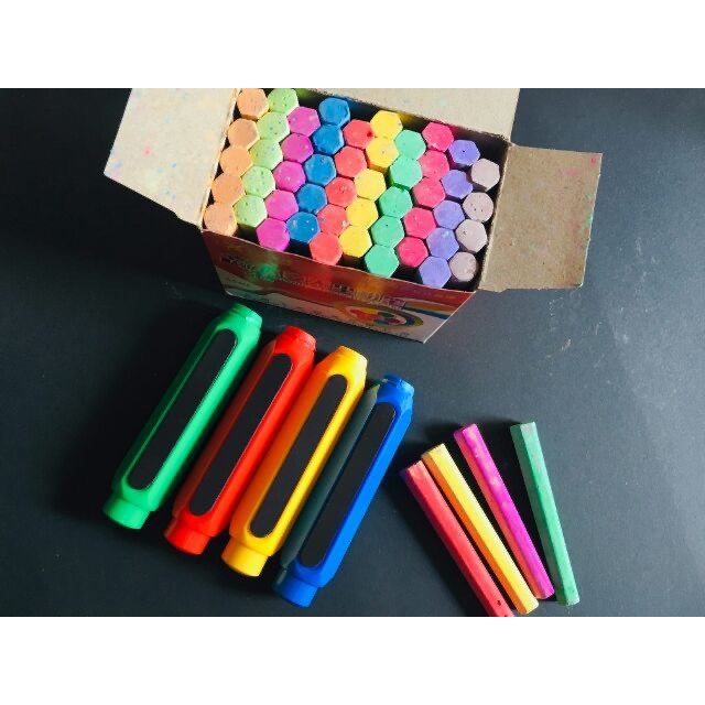 Phấn viết bảng lục giác 10 màu, trang trí vẽ bảng, 10 màu mỗi màu 5 viên.