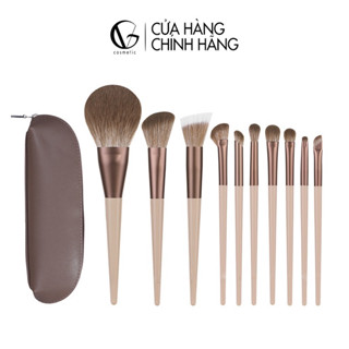 (THANH LÝ)Bộ cọ trang điểm cá nhân GUVIET màu cà phê sữa gồm 10 cây kèm theo túi đựng và hộp giấy