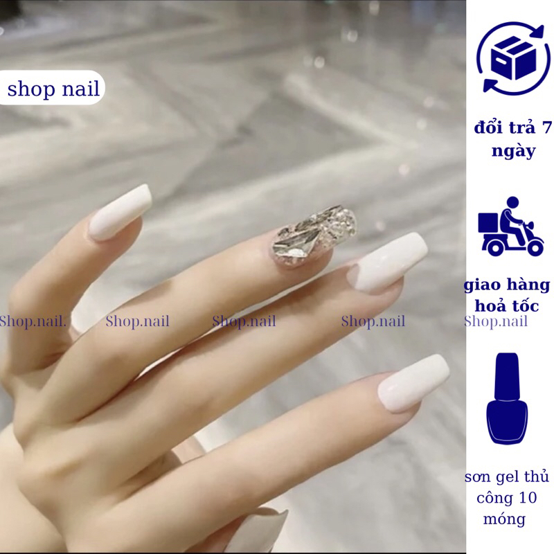 Nailbox thiết kế , móng tay giả đính đá tặng keo và dũa, nail đẹp sang trọng