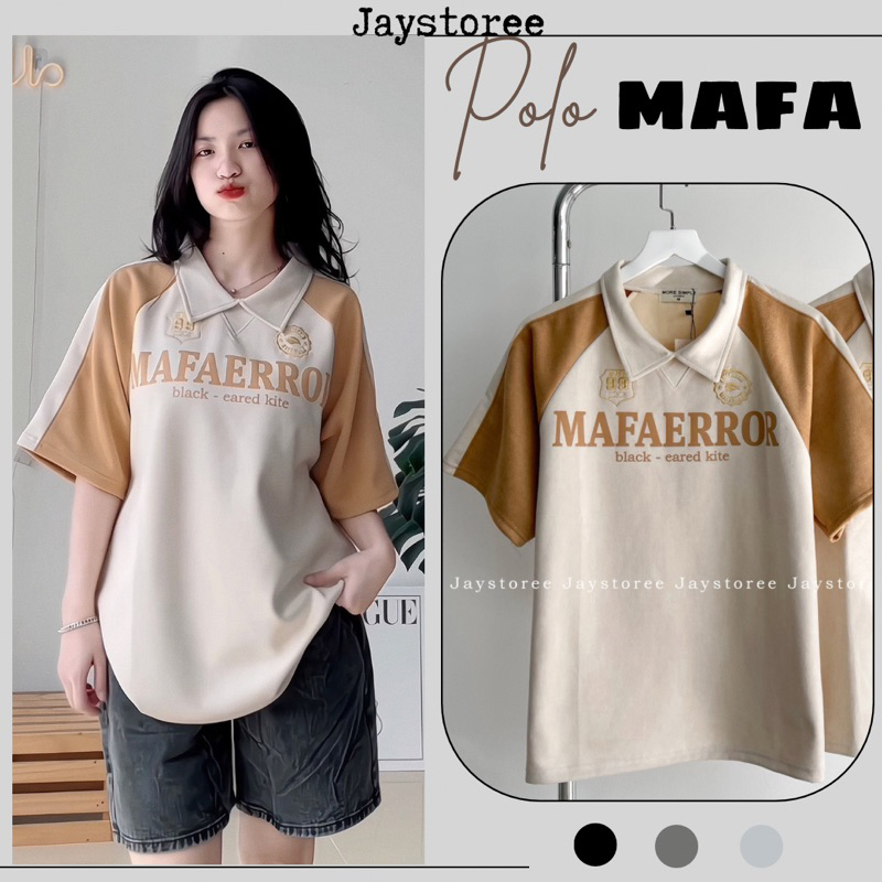 Áo Polo Unisex MAFA 99 màuĐEN/KEM form rộng 🖤 Chất thun da lộn form nam nữ unisex/Áo thun có cổ Jaystoree 🖤